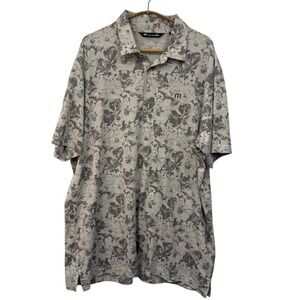 Travis Mathew Mens Grey Floral Polo Shirt Short Sleeve Stretch Size XXL